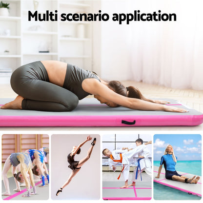Everfit 4M Air Track Gymnastics Mat Inflatable Pink, 1000-Denier, Anti-Slip, Portable, 10cm Thick