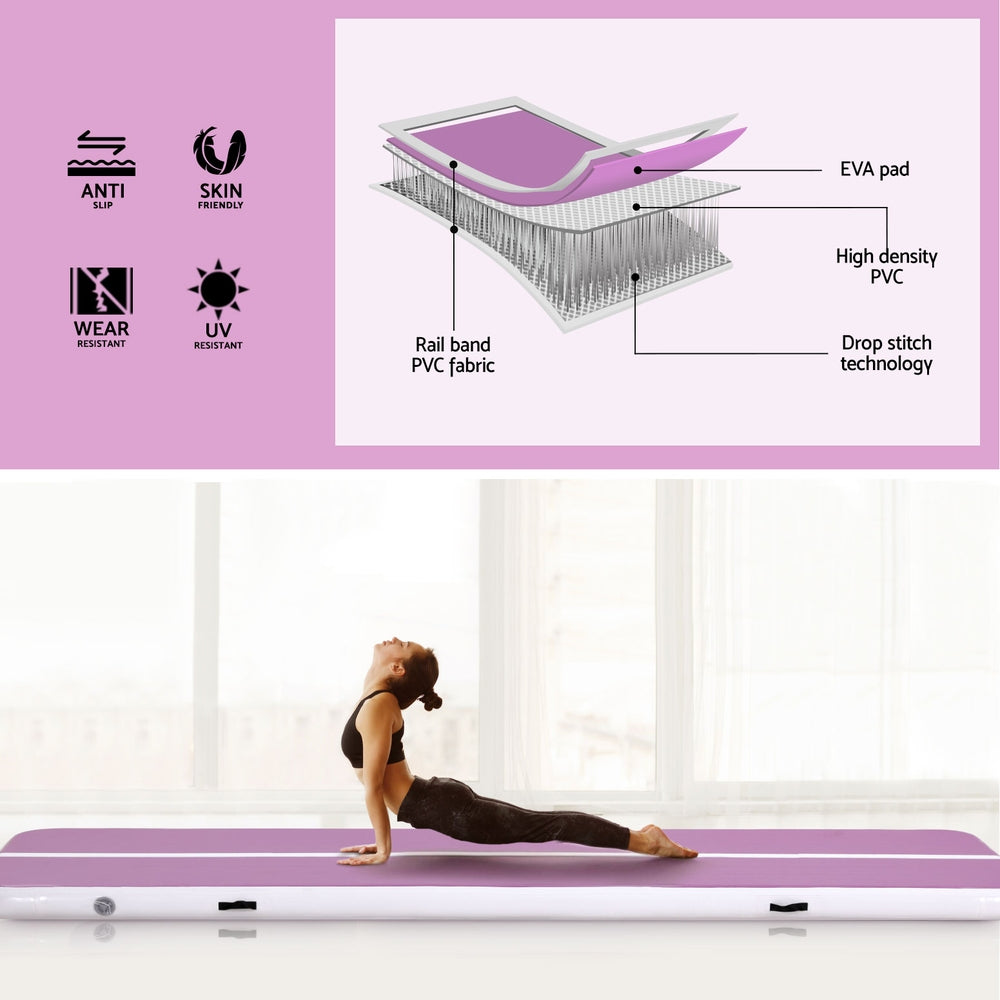Everfit 4M Air Track Mat, Inflatable Gymnastics & Cheerleading, Purple, 1000-Denier, Anti-Slip, 10cm Thick