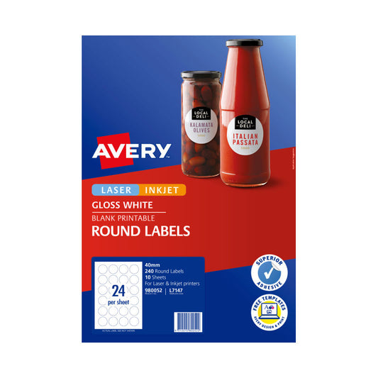 AVERY Label Gls Rd L7147 40mm Pack of 240 | Auzzi Store