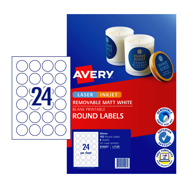 AVERY Label Rd L7129 40mm 24Up Pack of 8 | Auzzi Store