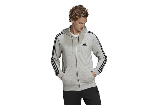 Adidas Men's 3 Stripe French Terry Full Zip Hoodie (Medium Grey Heather/Black) | Auzzi Store
