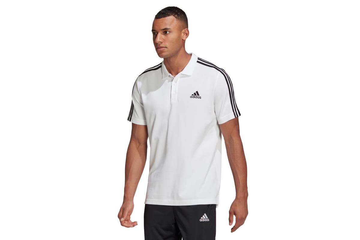 Adidas Men's 3 Stripes Pique Polo Shirt (White/Black) | Auzzi Store