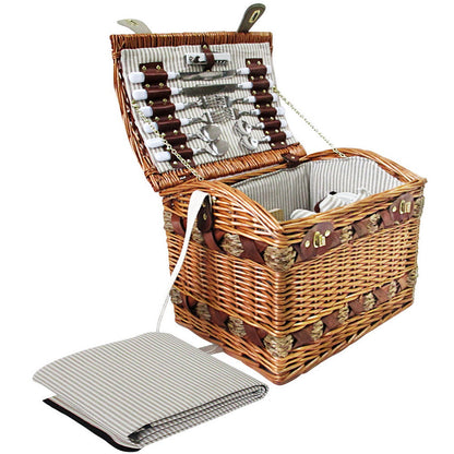 Alfresco 4 Person Picnic Basket Baskets Wicker Deluxe Outdoor Insulated Blanket | Auzzi Store