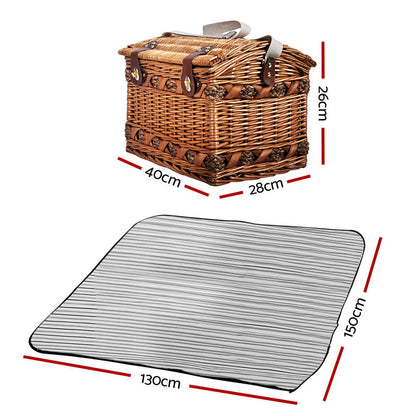 Alfresco 4 Person Picnic Basket Baskets Wicker Deluxe Outdoor Insulated Blanket | Auzzi Store