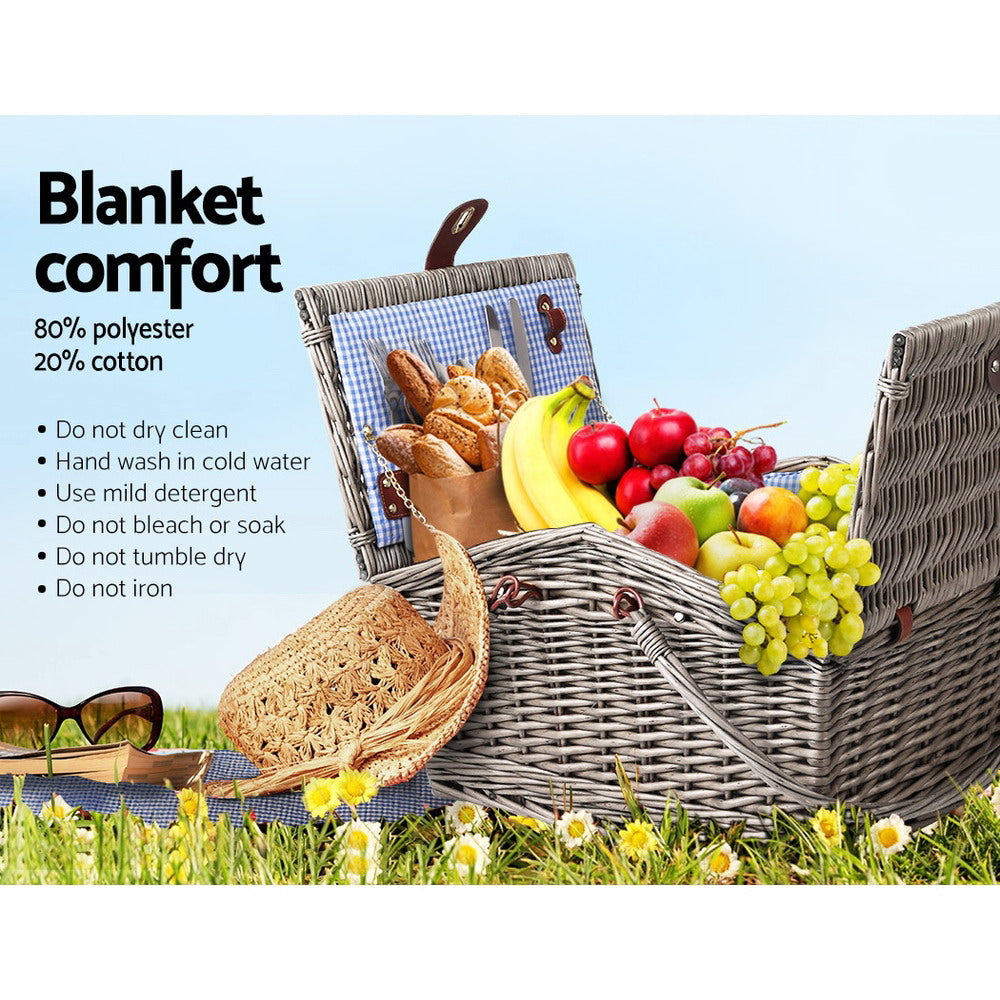 Alfresco 4 Person Picnic Basket Deluxe Baskets Outdoor Insulated Blanket | Auzzi Store