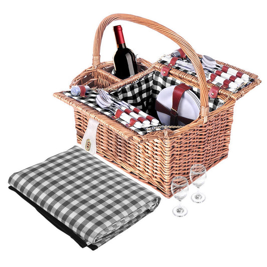 Alfresco 4 Person Picnic Basket Set Basket Outdoor Insulated Blanket Deluxe | Auzzi Store
