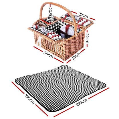 Alfresco 4 Person Picnic Basket Set Basket Outdoor Insulated Blanket Deluxe | Auzzi Store