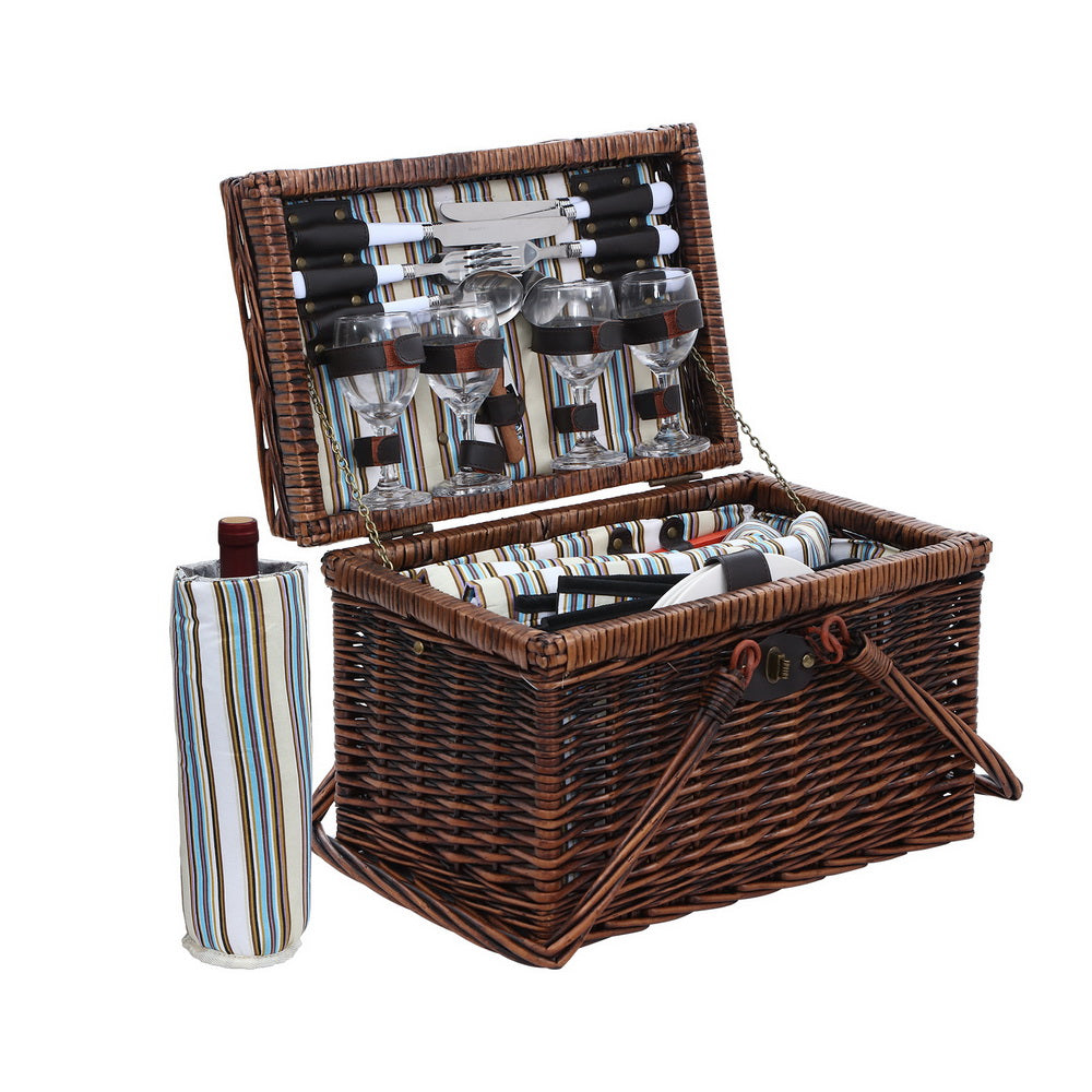 Alfresco 4 Person Picnic Basket Set Deluxe Folding Outdoor Insulated Liquor bag | Auzzi Store