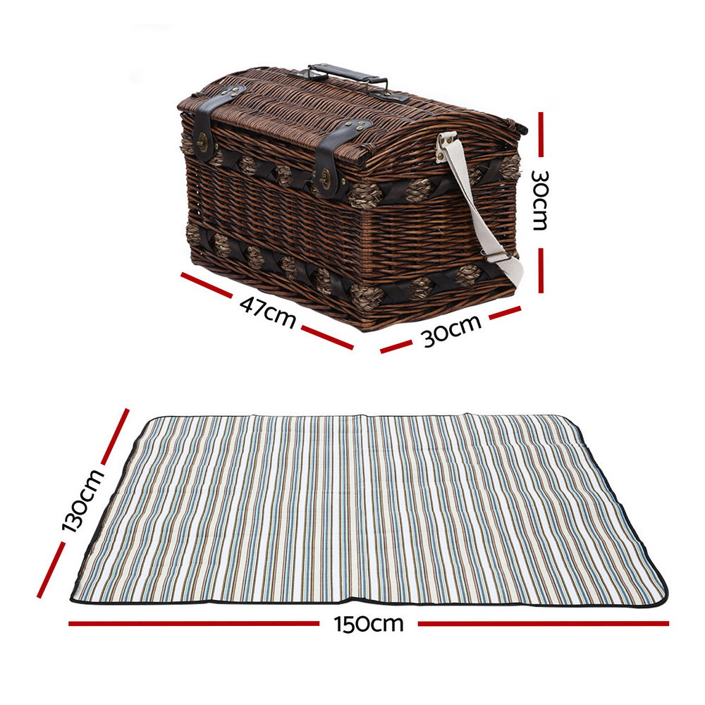 Alfresco 4 Person Picnic Basket Wicker Baskets Outdoor Insulated Gift Blanket | Auzzi Store