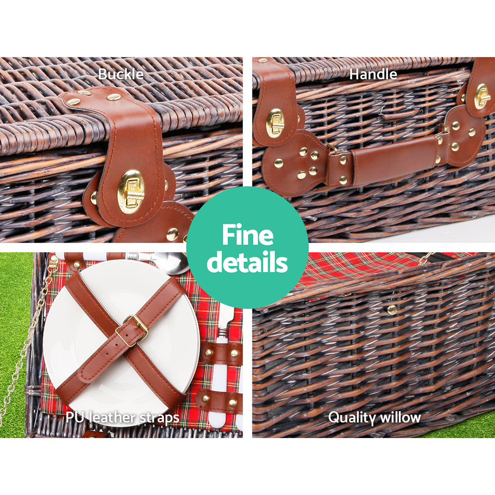 Alfresco 4 Person Picnic Basket Wicker Picnic Set Outdoor Insulated Blanket | Auzzi Store