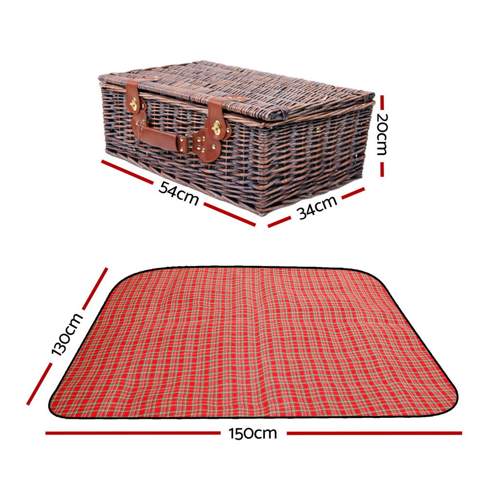 Alfresco 4 Person Picnic Basket Wicker Picnic Set Outdoor Insulated Blanket | Auzzi Store