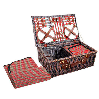 Alfresco 4 Person Picnic Basket Wicker Picnic Set Outdoor Insulated Blanket | Auzzi Store