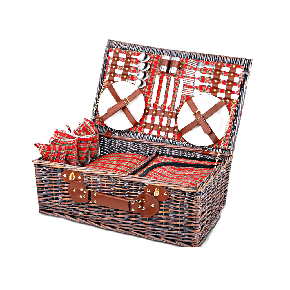 Alfresco 4 Person Picnic Basket Wicker Picnic Set Outdoor Insulated Blanket | Auzzi Store