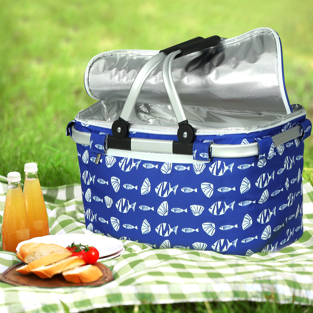 Alfresco Large Folding Picnic Bag Basket Hamper Camping Hiking Insulated Lunch Cooler | Auzzi Store