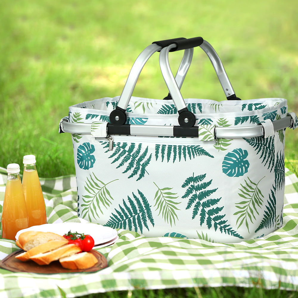 Alfresco Picnic Bag Basket Folding Hamper Camping Hiking Insulated White | Auzzi Store