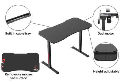 Gorilla Gaming Electric Standing Desk Height Adjustable Dual Motor with Mouse Pad Surface 120 x 60cm - Black