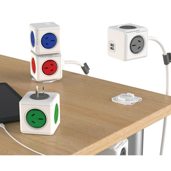 Allocacoc PowerCube Extended USB Powerboard 4-Outlets 2 USB Ports Grey-White 1.5m | Auzzi Store