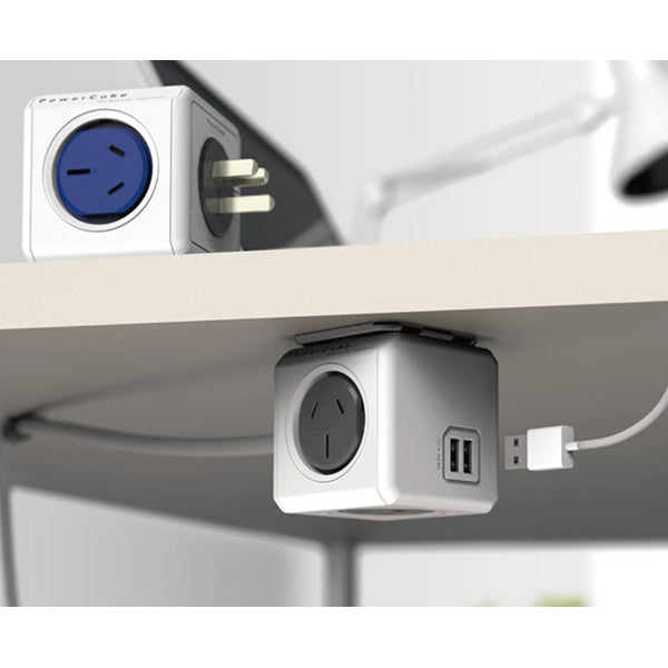 Allocacoc PowerCube Extended USB Powerboard 4-Outlets 2 USB Ports Grey-White 1.5m | Auzzi Store