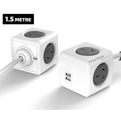 Allocacoc PowerCube Extended USB Powerboard 4-Outlets 2 USB Ports Grey-White 1.5m | Auzzi Store