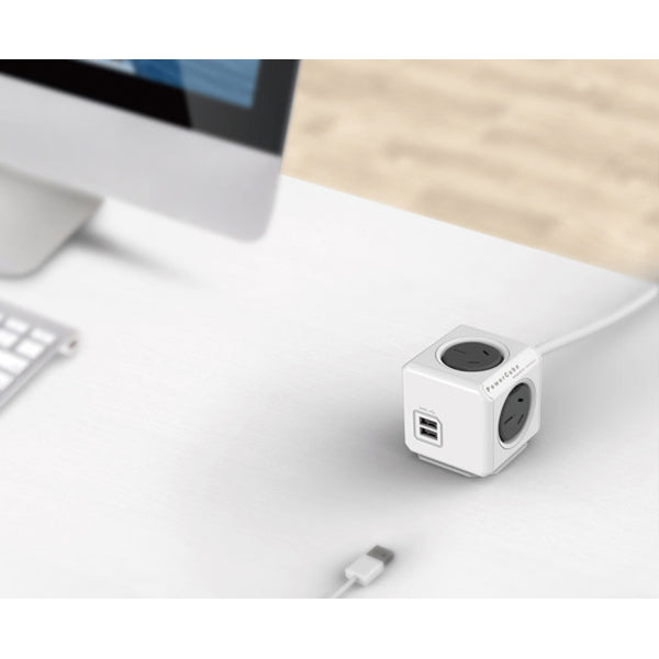 Allocacoc PowerCube Extended USB Powerboard 4-Outlets 2 USB Ports Grey-White 1.5m | Auzzi Store