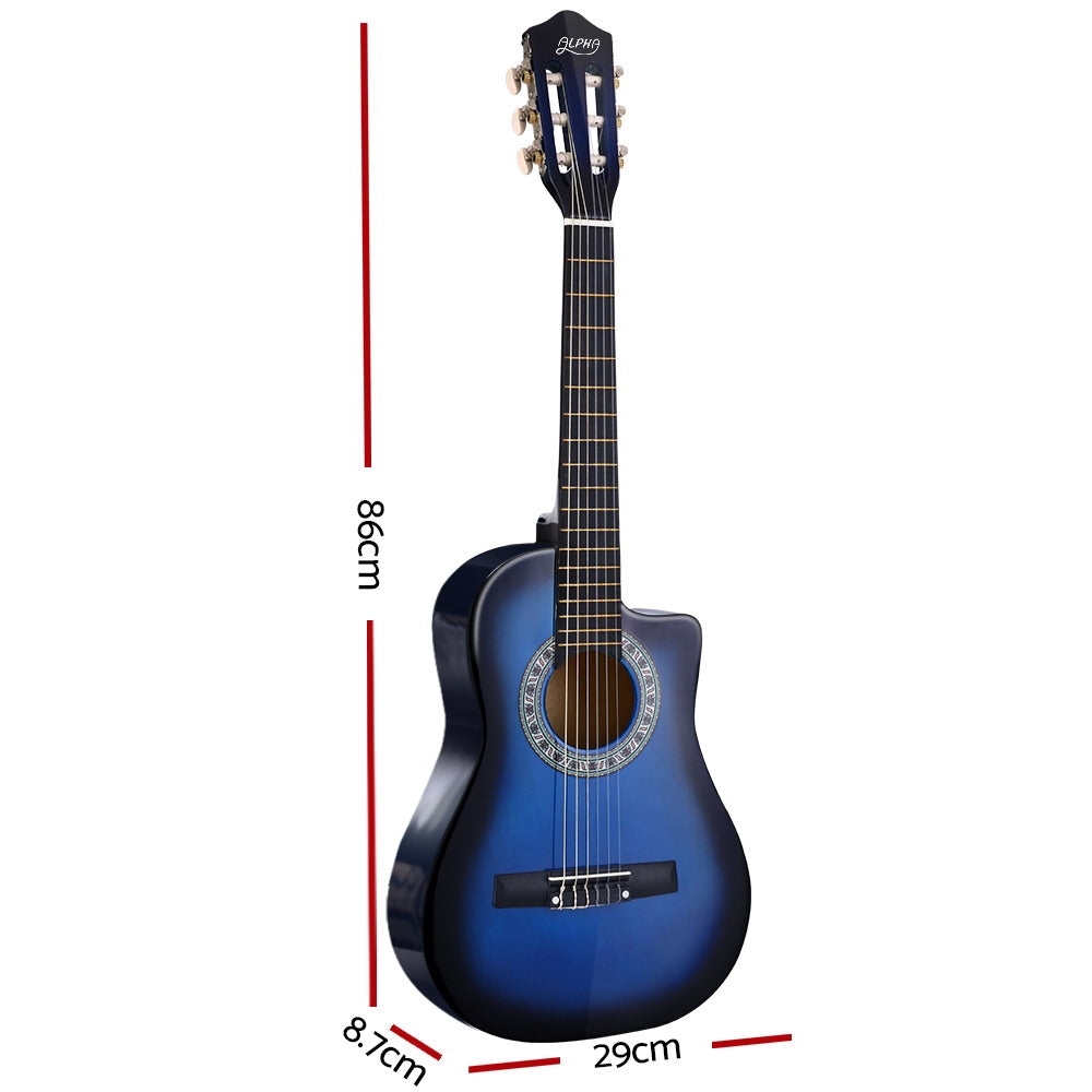 Alpha 34" Inch Guitar Classical Acoustic Cutaway Wooden Ideal Kids Gift Children 1/2 Size Blue | Auzzi Store