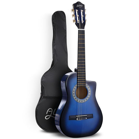 Alpha 34" Inch Guitar Classical Acoustic Cutaway Wooden Ideal Kids Gift Children 1/2 Size Blue | Auzzi Store