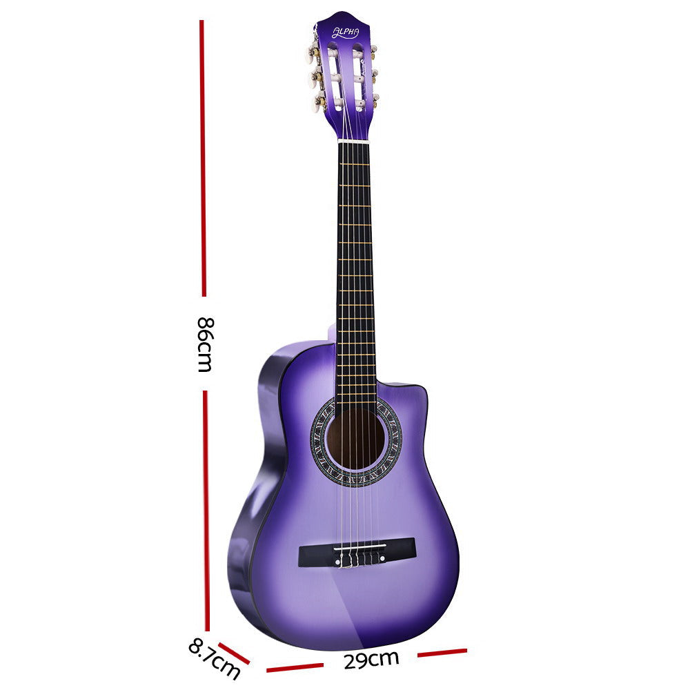 Alpha 34" Inch Guitar Classical Acoustic Cutaway Wooden Ideal Kids Gift Children 1/2 Size Purple | Auzzi Store