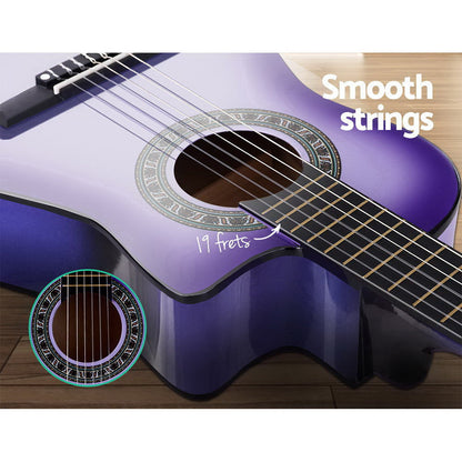 Alpha 34" Inch Guitar Classical Acoustic Cutaway Wooden Ideal Kids Gift Children 1/2 Size Purple | Auzzi Store