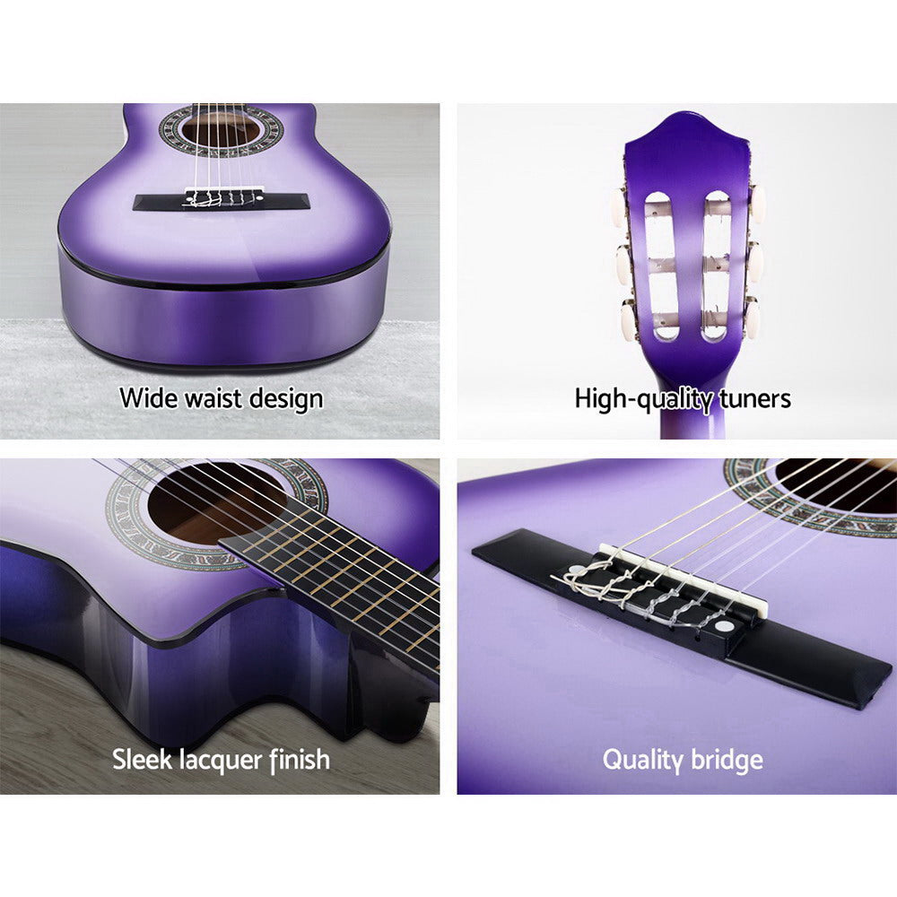 Alpha 34" Inch Guitar Classical Acoustic Cutaway Wooden Ideal Kids Gift Children 1/2 Size Purple | Auzzi Store