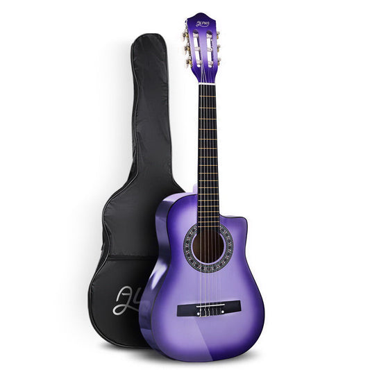 Alpha 34" Inch Guitar Classical Acoustic Cutaway Wooden Ideal Kids Gift Children 1/2 Size Purple | Auzzi Store