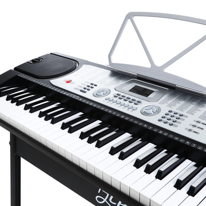 Alpha 61 Keys Electronic Piano Keyboard LED Electric Silver with Music Stand for Beginner | Auzzi Store