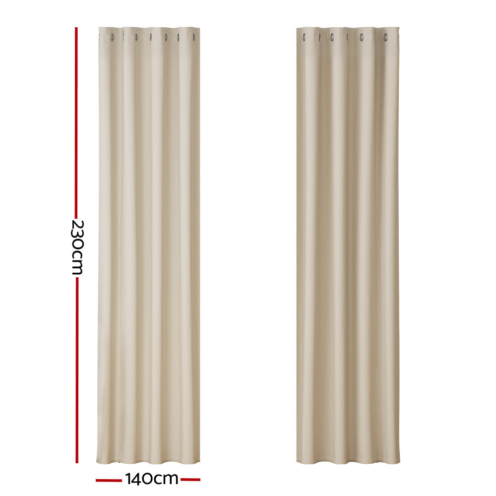 Artiss 2X Blockout Curtains Blackout Window Curtain Eyelet 140x230cm Beige | Auzzi Store