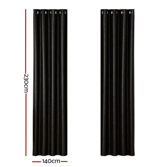 Artiss 2X Blockout Curtains Blackout Window Curtain Eyelet 140x230cm Black | Auzzi Store