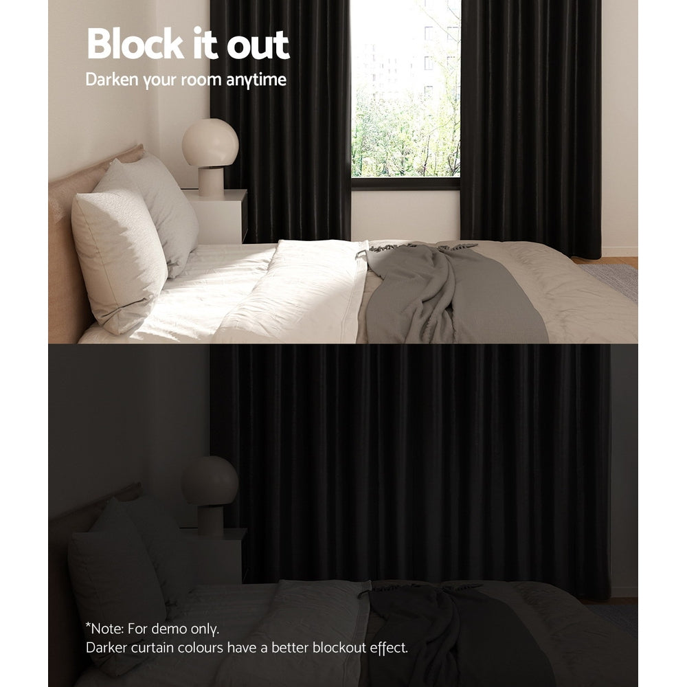 Artiss 2X Blockout Curtains Blackout Window Curtain Eyelet 140x230cm Black | Auzzi Store