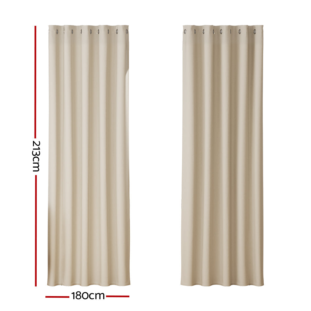 Artiss 2X Blockout Curtains Blackout Window Curtain Eyelet 180x213cm Beige | Auzzi Store