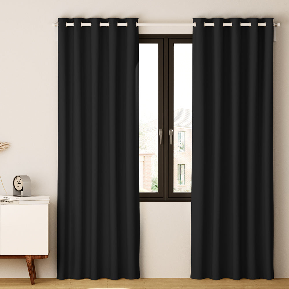 Artiss 2X Blockout Curtains Blackout Window Curtain Eyelet 180x213cm Black | Auzzi Store