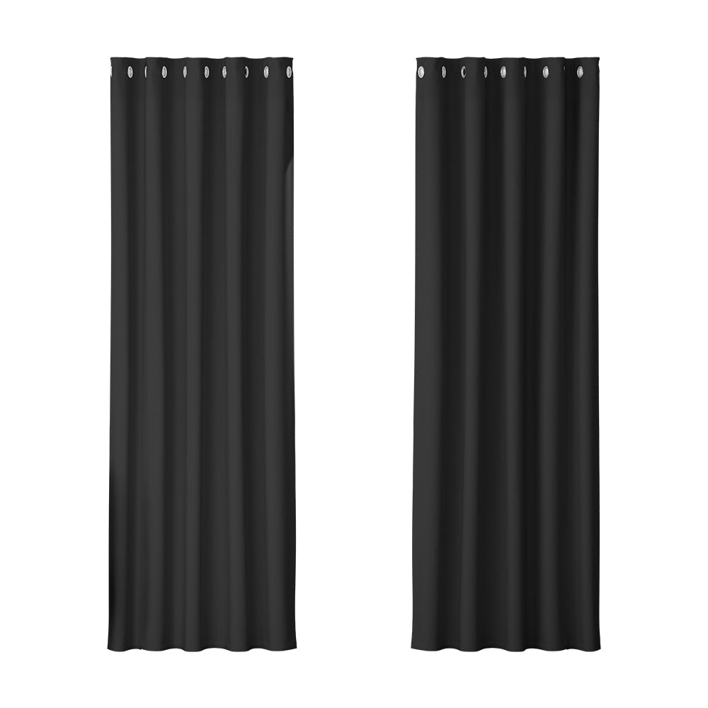 Artiss 2X Blockout Curtains Blackout Window Curtain Eyelet 180x213cm Black | Auzzi Store