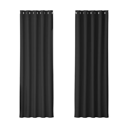 Artiss 2X Blockout Curtains Blackout Window Curtain Eyelet 180x213cm Black | Auzzi Store