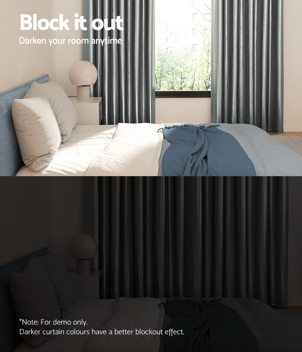 Artiss 2X Blockout Curtains Blackout Window Curtain Eyelet 180x213cm Grey | Auzzi Store