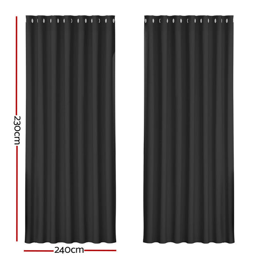 Artiss 2X Blockout Curtains Blackout Window Curtain Eyelet 240x230cm Black | Auzzi Store