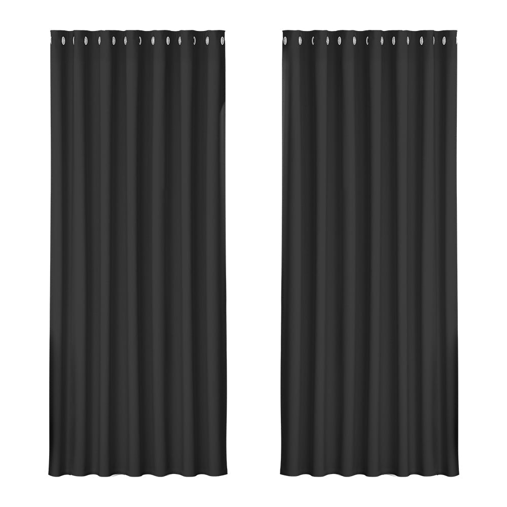 Artiss 2X Blockout Curtains Blackout Window Curtain Eyelet 240x230cm Black | Auzzi Store