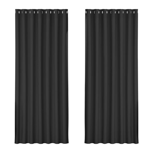 Artiss 2X Blockout Curtains Blackout Window Curtain Eyelet 240x230cm Black | Auzzi Store