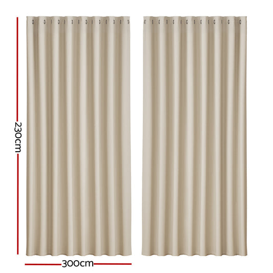 Artiss 2X Blockout Curtains Blackout Window Curtain Eyelet 300x230cm Beige | Auzzi Store