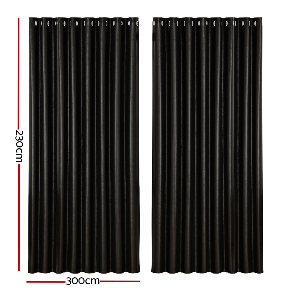 Artiss 2X Blockout Curtains Blackout Window Curtain Eyelet 300x230cm Black | Auzzi Store