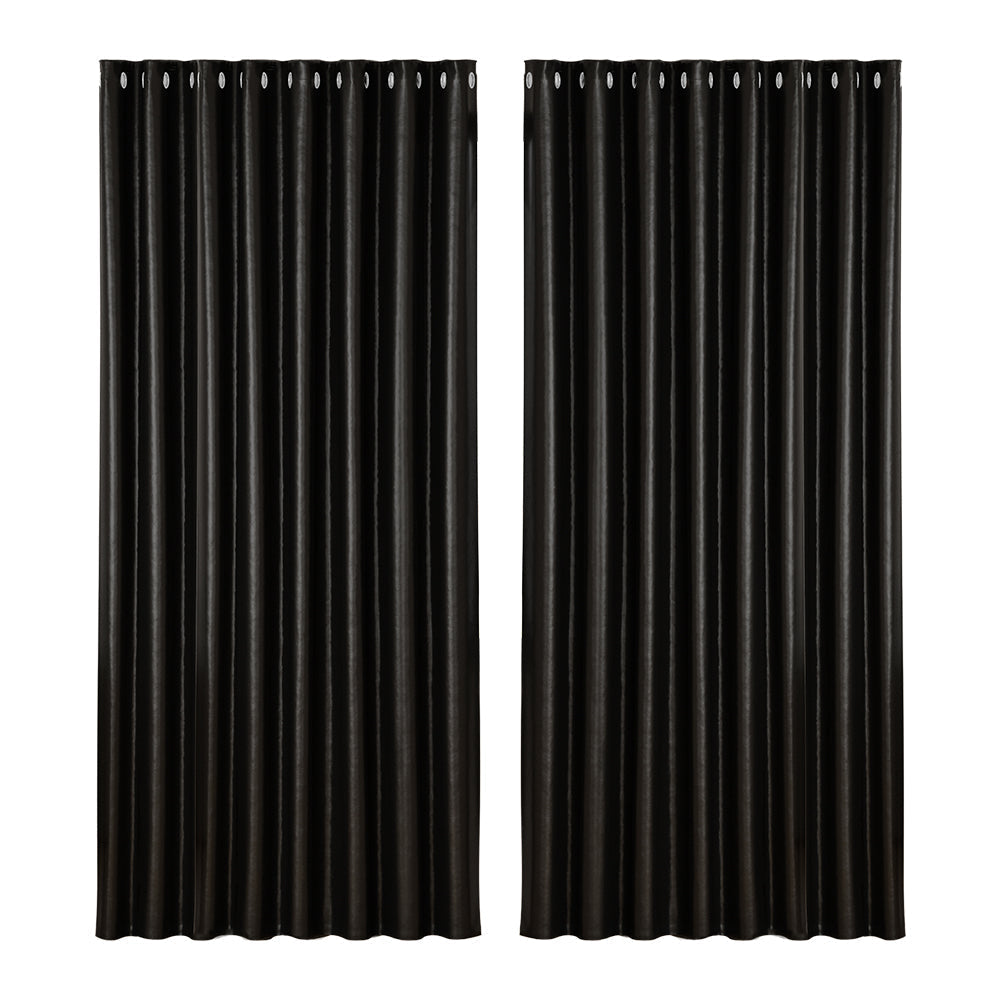 Artiss 2X Blockout Curtains Blackout Window Curtain Eyelet 300x230cm Black | Auzzi Store