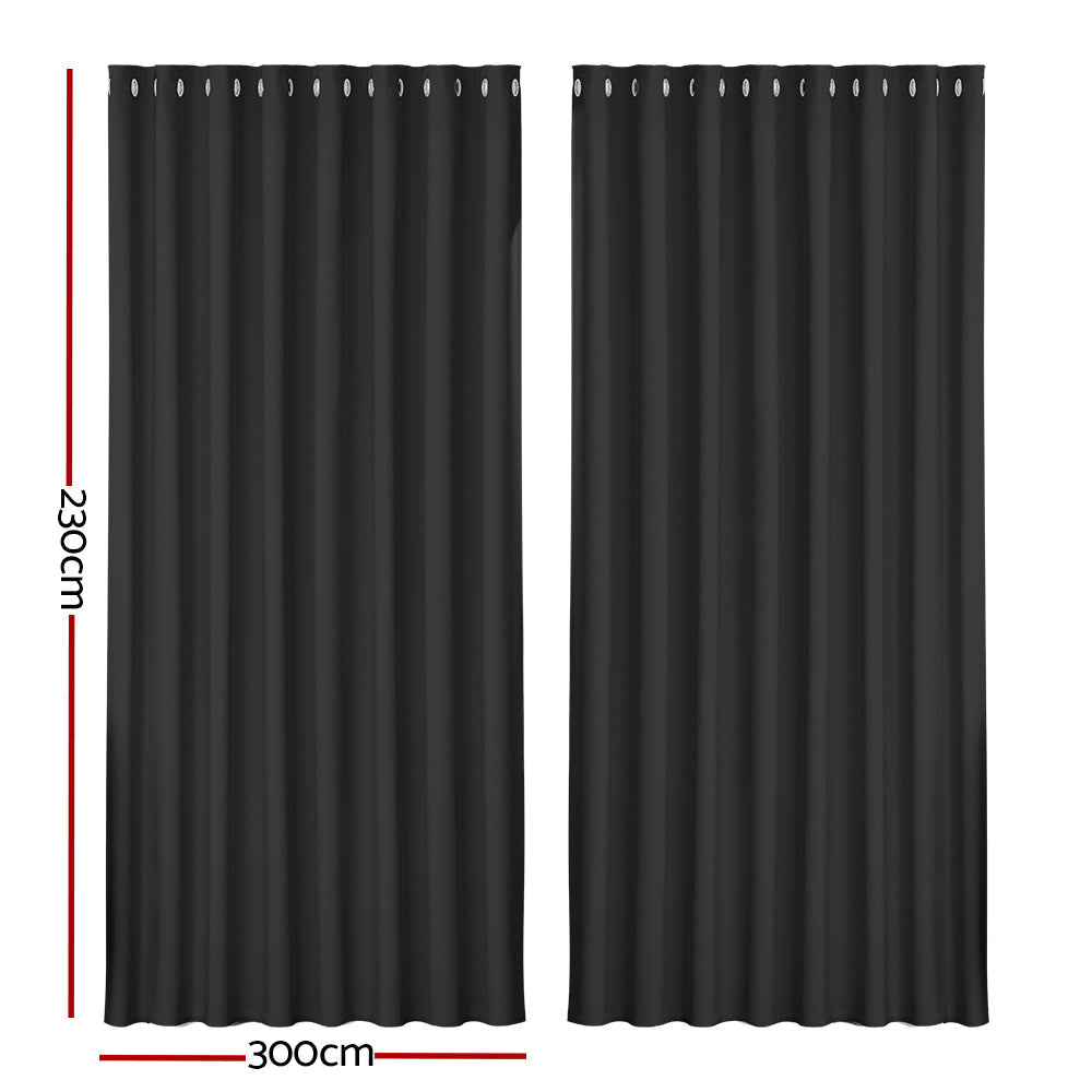 Artiss 2X Blockout Curtains Blackout Window Curtain Eyelet 300x230cm Black | Auzzi Store