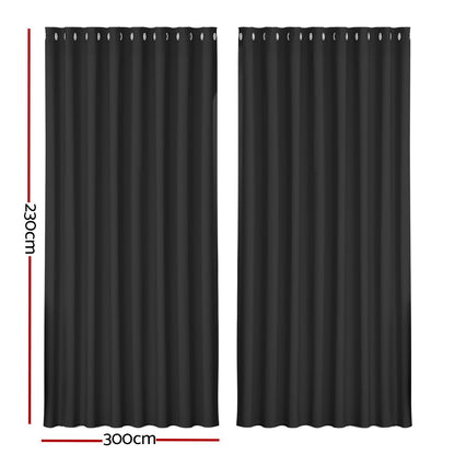 Artiss 2X Blockout Curtains Blackout Window Curtain Eyelet 300x230cm Black | Auzzi Store