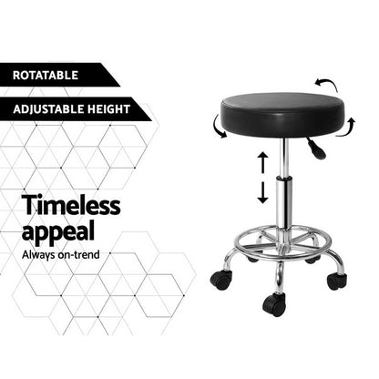 Artiss 2X Salon Stool Round Swivel Barber Hair Bar Stools Hydraulic Lift Black | Auzzi Store