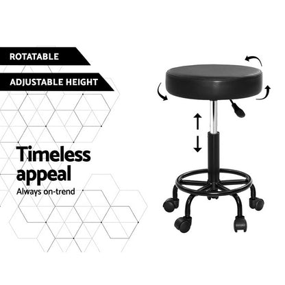 Artiss 2X Salon Stool Swivel Round Barber Hair Bar Stools Hydraulic Lift Black | Auzzi Store