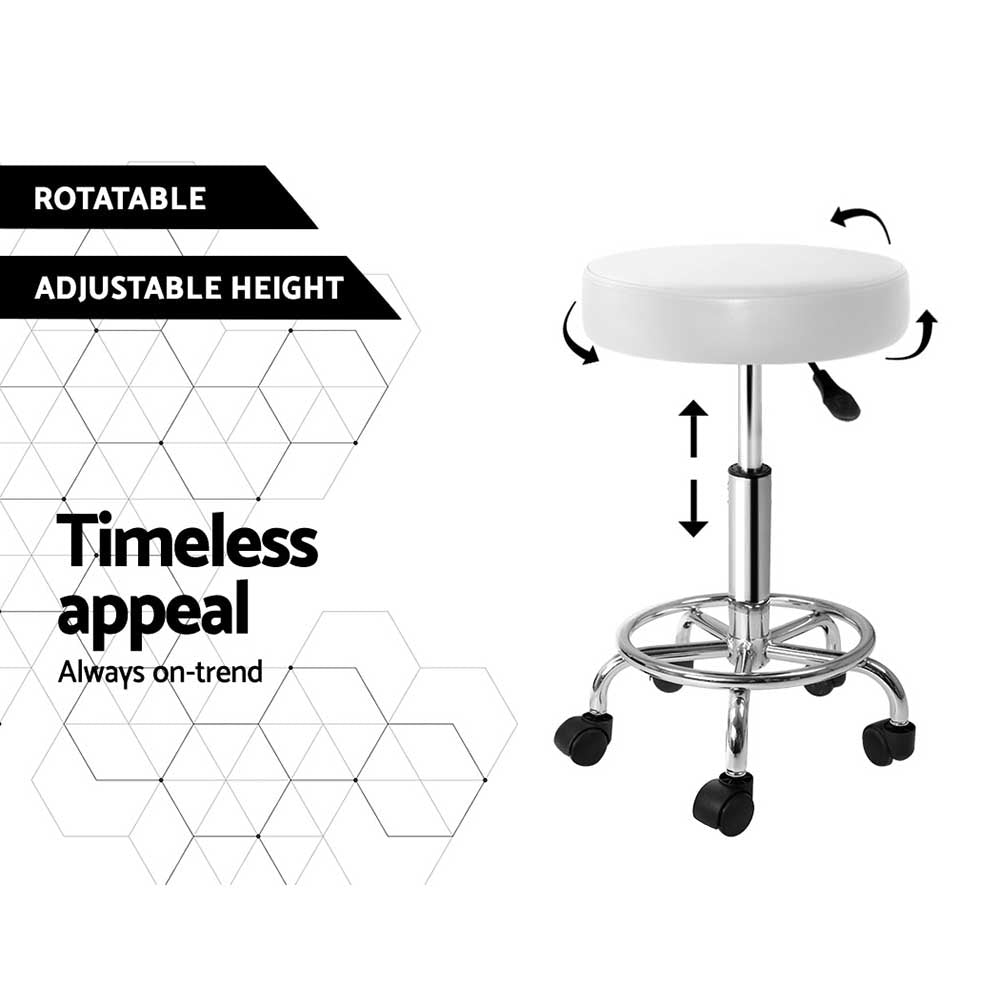 Artiss 2X Salon Stool Swivel Round Barber Hair Bar Stools Hydraulic Lift White | Auzzi Store